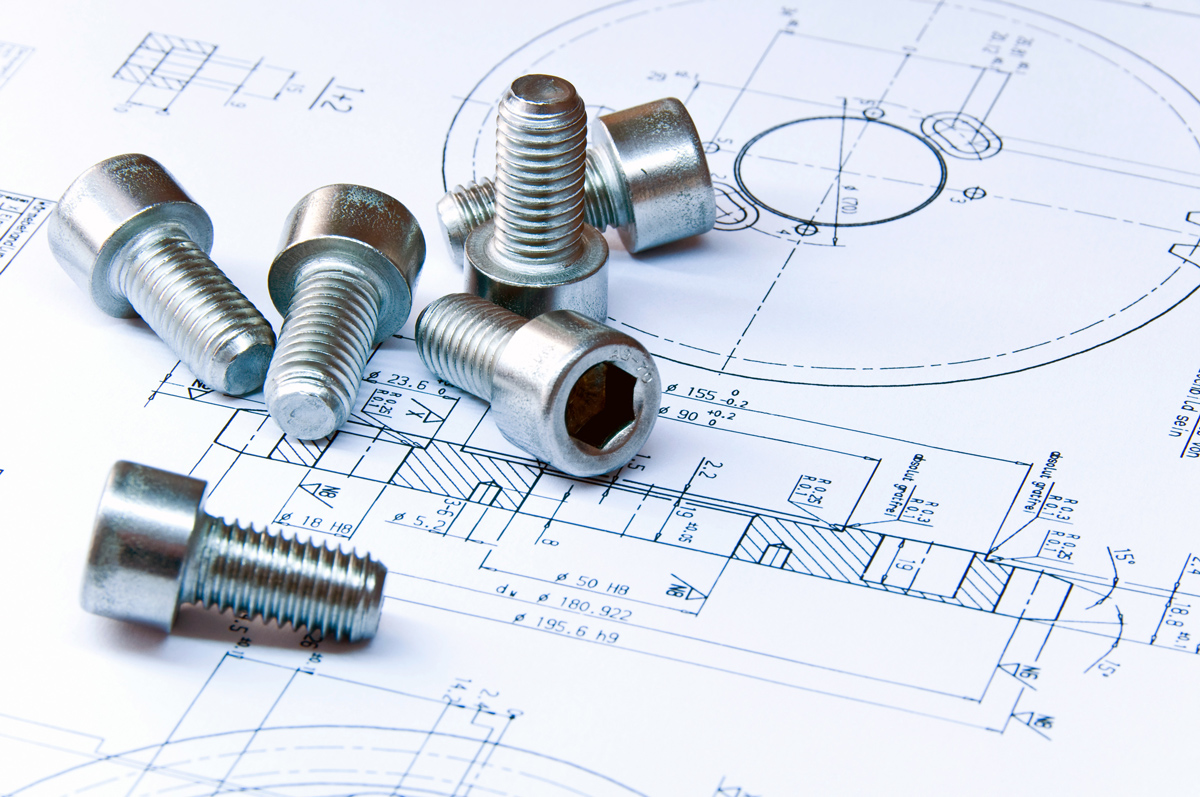 Produkte in geprüfter Qualität Schrauben auf technischer Zeichnung